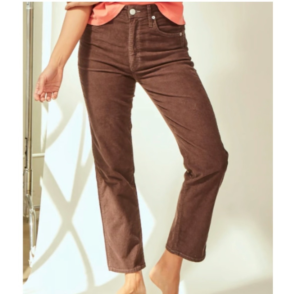 AMO Chloe Crop Corduroy Pants Brown‎ High Rise Straight Leg Size 26